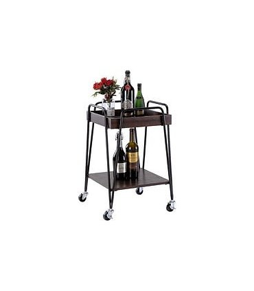 Stylish & Elegant Rectangular Drinks Trolley with 2 Wooden Shelves 75cm - Polished Handle Bar Cart Table for Home Decor, Dining Room - Sturdy Metal Frame with Glossy Finish (Black)