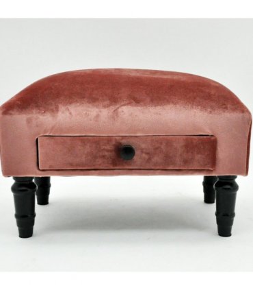 AcaciaHome Stylish and Durable Velvet Ottoman Footstool with Drawer - Solid Wood Frame, Removable Legs with Shabby Chic Design, Quality Upholstery for Living Room, Office, Home Decor (Pink)