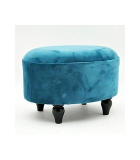 AcaciaHome Durable & Stylish Deluxe Oval Footstool - Handmade Shabby Chic Design with Solid Wood Frame, Removable Legs, Anti-Microbial Fabric, for Bedroom or Living Room Seating (Blue)