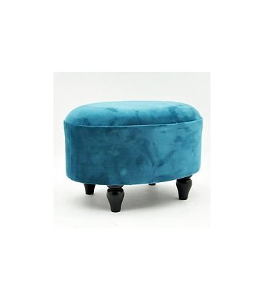 AcaciaHome Durable & Stylish Deluxe Oval Footstool - Handmade Shabby Chic Design with Solid Wood Frame, Removable Legs, Anti-Microbial Fabric, for Bedroom or Living Room Seating (Blue)