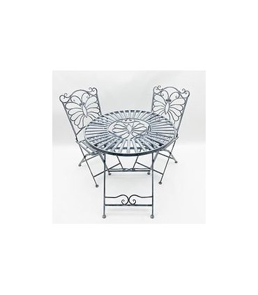 AcaciaHome Durable and Stylish Metal Garden Bistro Set – 3-Piece Outdoor Round Table and Comfortable Chairs, Durable Iron and Steel Construction, Perfect for Relaxing outdoor and garden (Grey)
