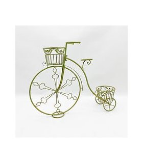 AcaciaHome Stylish and Charming Green Metal Bicycle Flower Pot Holder with Basket and Trolley – Decorative Garden Planter for Indoors or Outdoors, Fun Display for Flowers, Herbs, or Palms (107CM)