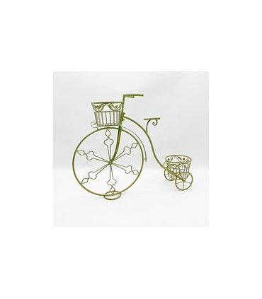 AcaciaHome Stylish and Charming Green Metal Bicycle Flower Pot Holder with Basket and Trolley – Decorative Garden Planter for Indoors or Outdoors, Fun Display for Flowers, Herbs, or Palms (107CM)