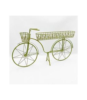 AcaciaHome Stylish and Charming Green Metal Bicycle Flower Pot Holder with Basket and Trolley – Decorative Garden Planter for Indoors or Outdoors, Fun Display for Flowers, Herbs, or Palms (138CM)