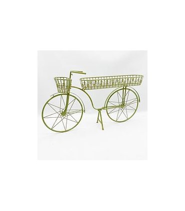 AcaciaHome Stylish and Charming Green Metal Bicycle Flower Pot Holder with Basket and Trolley – Decorative Garden Planter for Indoors or Outdoors, Fun Display for Flowers, Herbs, or Palms (138CM)