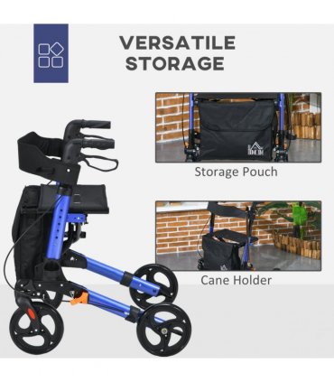 4 Wheel Rollator Walker with Seat Adjustable Mobility Walker with Bag, Blue