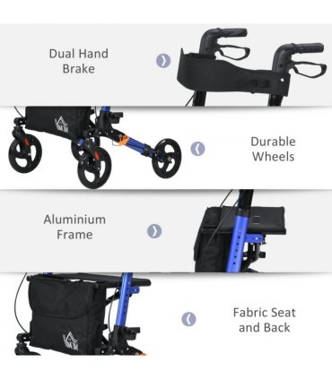 4 Wheel Rollator Walker with Seat Adjustable Mobility Walker with Bag, Blue