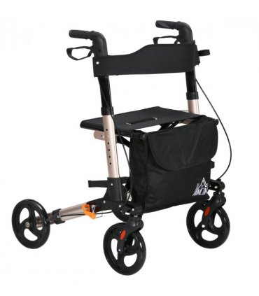 4 Wheel Rollator Walker with Seat Adjustable Mobility Walker with Bag, Gold Tone