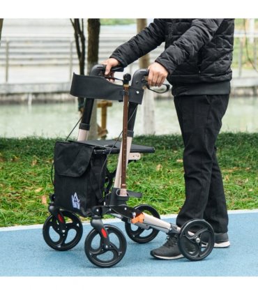 4 Wheel Rollator Walker with Seat Adjustable Mobility Walker with Bag, Gold Tone