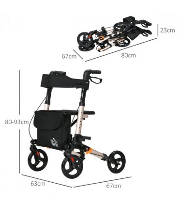 4 Wheel Rollator Walker with Seat Adjustable Mobility Walker with Bag, Gold Tone