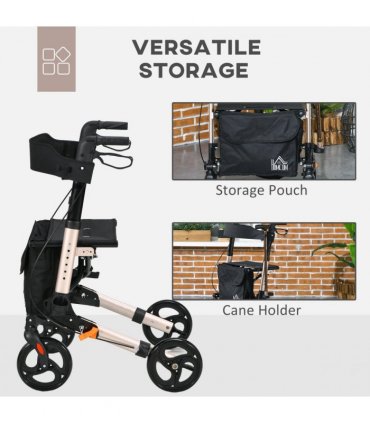 4 Wheel Rollator Walker with Seat Adjustable Mobility Walker with Bag, Gold Tone