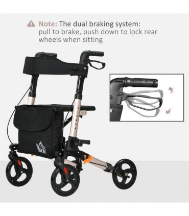 4 Wheel Rollator Walker with Seat Adjustable Mobility Walker with Bag, Gold Tone