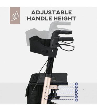 4 Wheel Rollator Walker with Seat Adjustable Mobility Walker with Bag, Gold Tone
