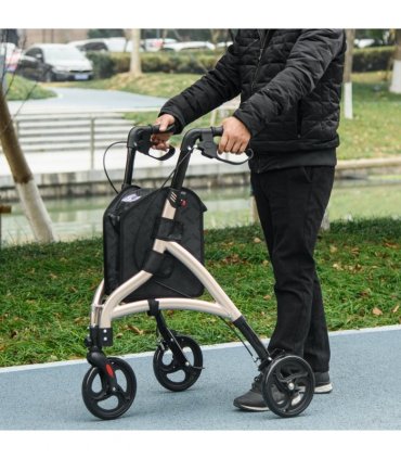 HOMCOM Lightweight Aluminium 3-Wheel Rollator with Adjustable Handle Storage Bag