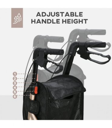 HOMCOM Lightweight Aluminium 3-Wheel Rollator with Adjustable Handle Storage Bag