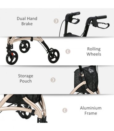 HOMCOM Lightweight Aluminium 3-Wheel Rollator with Adjustable Handle Storage Bag