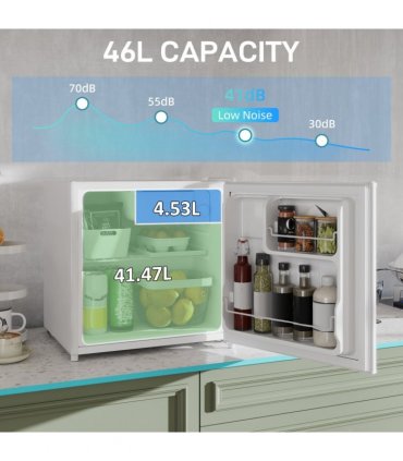 HOMCOM 46L Counter Top Fridge with Chiller Box Mini Fridge for Bedrooms Cream