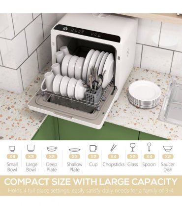 HOMCOM Table Top Dishwasher w/ 4 Place Settings 6 Programmes Fruit Wash Mode