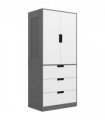 HOMCOM 2 Door Wardrobe Grey Wardrobe with 3 Drawer and Hanging Rod for Bedroom