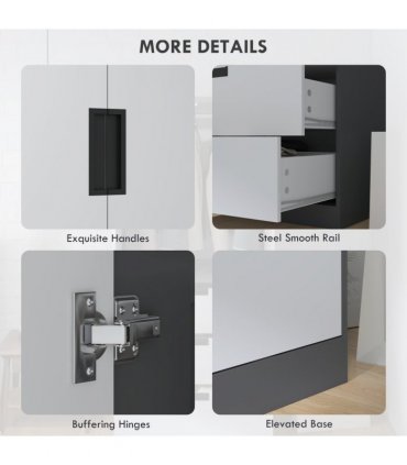 HOMCOM 2 Door Wardrobe Grey Wardrobe with 3 Drawer and Hanging Rod for Bedroom