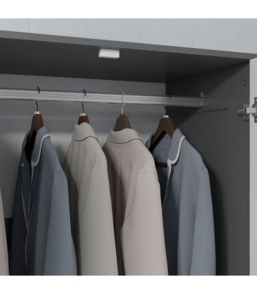 HOMCOM 2 Door Wardrobe Grey Wardrobe with 3 Drawer and Hanging Rod for Bedroom
