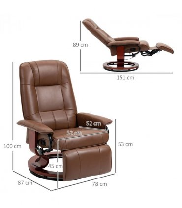 HOMCOM Ergonomic Office Recliner Sofa Chair PU Leather Armchair Lounger Brown