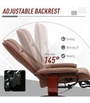 HOMCOM Ergonomic Office Recliner Sofa Chair PU Leather Armchair Lounger Brown