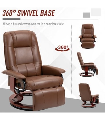HOMCOM Ergonomic Office Recliner Sofa Chair PU Leather Armchair Lounger Brown