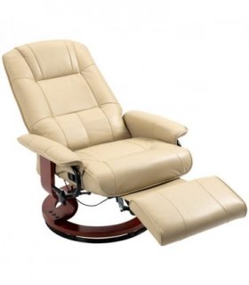 HOMCOM Ergonomic Office Recliner Sofa Chair PU Leather Armchair Lounger Cream
