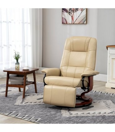 HOMCOM Ergonomic Office Recliner Sofa Chair PU Leather Armchair Lounger Cream