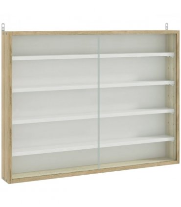 Wall Display Shelf Natural and White Particle Board Glass 80x9.5cm HOMCOM 5-Tier