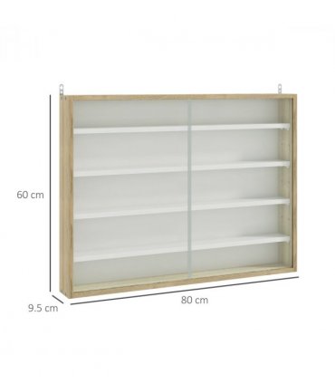 Wall Display Shelf Natural and White Particle Board Glass 80x9.5cm HOMCOM 5-Tier
