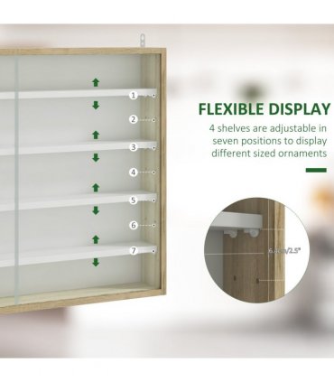 Wall Display Shelf Natural and White Particle Board Glass 80x9.5cm HOMCOM 5-Tier