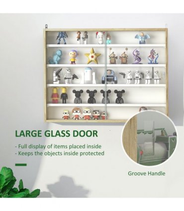 Wall Display Shelf Natural and White Particle Board Glass 80x9.5cm HOMCOM 5-Tier