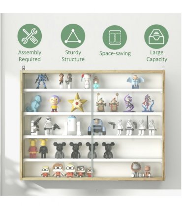 Wall Display Shelf Natural and White Particle Board Glass 80x9.5cm HOMCOM 5-Tier