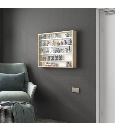 Wall Display Shelf Natural and White Particle Board Glass 80x9.5cm HOMCOM 5-Tier