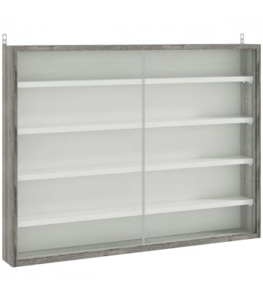 HOMCOM 5-Tier Wall Display Shelf Unit Cabinet w/ Shelves Glass Doors Grey Wood