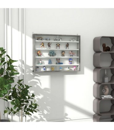 HOMCOM 5-Tier Wall Display Shelf Unit Cabinet w/ Shelves Glass Doors Grey Wood