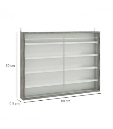 HOMCOM 5-Tier Wall Display Shelf Unit Cabinet w/ Shelves Glass Doors Grey Wood
