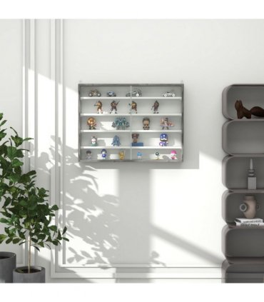 HOMCOM 5-Tier Wall Display Shelf Unit Cabinet w/ Shelves Glass Doors Grey Wood