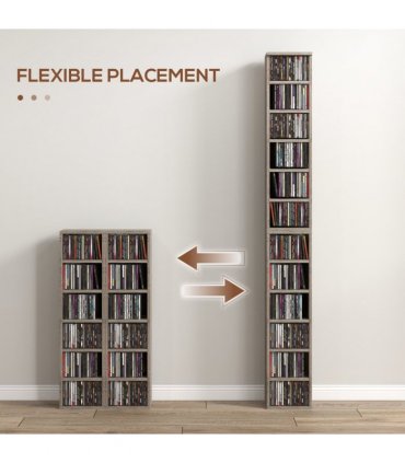 Particle board CD Media Display Shelf Unit Tower Rack Adjustable, Mocha Wood