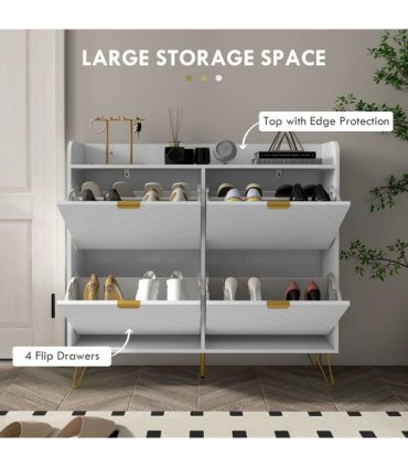 HOMCOM Narrow Shoe Storage Cabinet with 4 Flip Drawers for 16 Pairs of Shoes