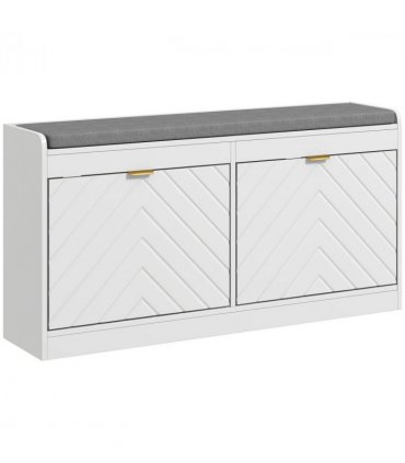HOMCOM Shoe Bench with 2 Flip Drawers, Cushion, 8 Pairs for Entryway White