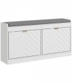 HOMCOM Shoe Bench with 2 Flip Drawers, Cushion, 8 Pairs for Entryway White