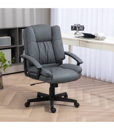 HOMCOM Faux Leather Home Office Chair Mid Back Desk Chair with Arms Dark Grey
