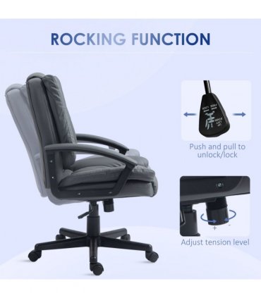 HOMCOM Faux Leather Home Office Chair Mid Back Desk Chair with Arms Dark Grey