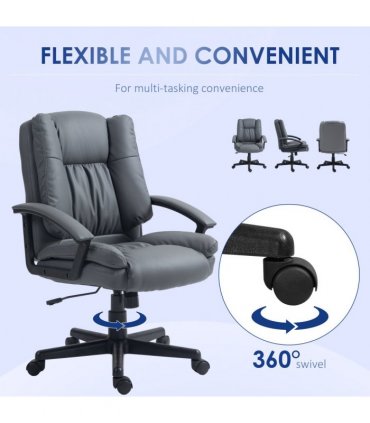 HOMCOM Faux Leather Home Office Chair Mid Back Desk Chair with Arms Dark Grey