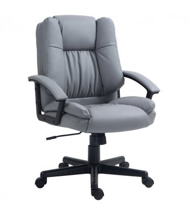 HOMCOM Faux Leather Home Office Chair Mid Back Desk Chair with Arms Light Grey