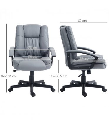 HOMCOM Faux Leather Home Office Chair Mid Back Desk Chair with Arms Light Grey