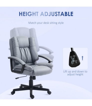 HOMCOM Faux Leather Home Office Chair Mid Back Desk Chair with Arms Light Grey